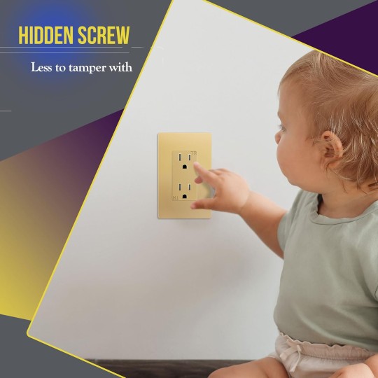 Elite Series Screwless Decorator Wall Plate Child Safe Outlet Cover, Gloss Finish, Size 1-Gang 4.68" H x 2.93" L, Unbreakable Polycarbonate Thermoplastic, SI8831-GD-10PCS, Gold (10 Pack)