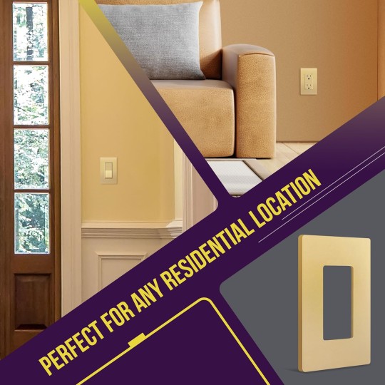 Elite Series Screwless Decorator Wall Plate Child Safe Outlet Cover, Gloss Finish, Size 1-Gang 4.68" H x 2.93" L, Unbreakable Polycarbonate Thermoplastic, SI8831-GD-10PCS, Gold (10 Pack)