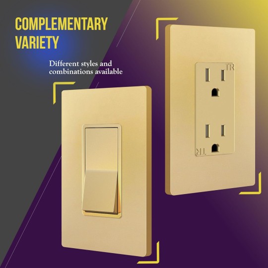 Elite Series Screwless Decorator Wall Plate Child Safe Outlet Cover, Gloss Finish, Size 1-Gang 4.68" H x 2.93" L, Unbreakable Polycarbonate Thermoplastic, SI8831-GD-10PCS, Gold (10 Pack)