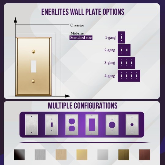 Toggle Light Switch Metal Wall Plate, Stainless Steel Corrosion Resistant, Size 1-Gang 4.50" x 2.76", Stainless Steel 201, 7711-PB-10PCS, Polished Brass, Gold (10 Pack)
