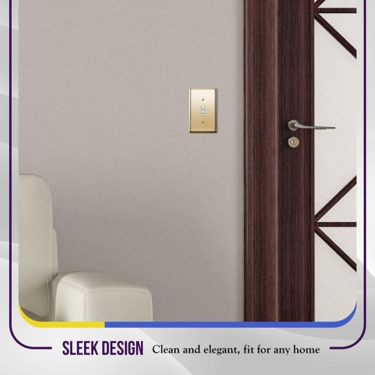 Toggle Light Switch Metal Wall Plate, Stainless Steel Corrosion Resistant, Size 1-Gang 4.50" x 2.76", Stainless Steel 201, 7711-PB-10PCS, Polished Brass, Gold (10 Pack)