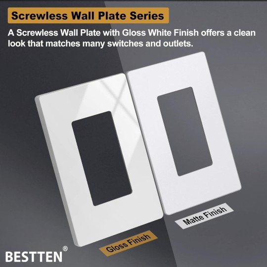 Screwless Decorator Wall Plate, USWP4 Series, 1 Gang Decorative Outlet Cover, Decor Light Switch Plate, Receptacle Face Plate, H4.69” x W2.91”, 50 Pack,Gloss Off White