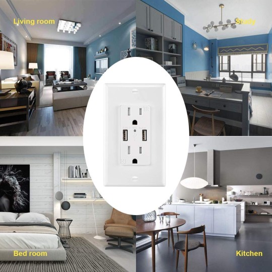 USB Outlet Charger Wall Plate 10Pack, 4.2A High Speed Decora Outlet Receptacle with Dual USB Ports 15A 125V 60Hz Tamper Resistant & Free Faceplate