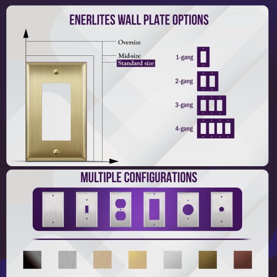 Decorator Switch or Outlet Metal Wall Plate, Stainless Steel 201, Corrosion Resistant, Size 1-Gang 4.50" x 2.76", 7731-BB-10PCS, Brushed Brass, Gold (10 Pack)