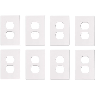PJS8W Polycarbonate 1-Gang Screwless Duplex Receptacle Mid Size Wall Plate, White, Sold as 8 Pack