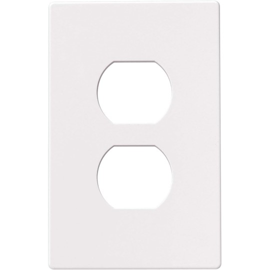 PJS8W Polycarbonate 1-Gang Screwless Duplex Receptacle Mid Size Wall Plate, White, Sold as 8 Pack