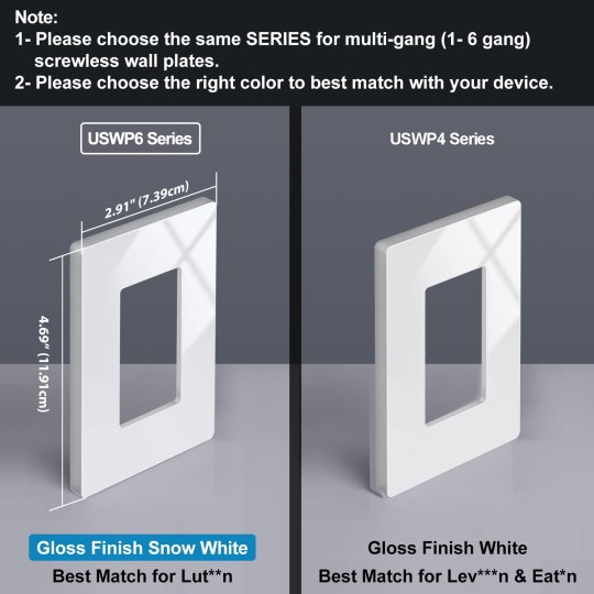 1 Gang Screwless Decorator Wall Plate, Decortive Outlet Cover, Light Switch Cover Plate, USWP6 Snow White Series Face Plate for Dimmer, GFCI, USB Receptacle, 50 Pack, H4.69” x W2.91”