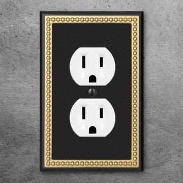 Pearled Frame Decorative Wall Plate Switch Plate Outlet Cover (Single Duplex 3PK, Black & Dark Golden)
