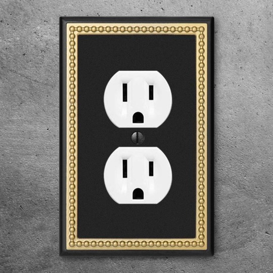 Pearled Frame Decorative Wall Plate Switch Plate Outlet Cover (Single Duplex 3PK, Black & Dark Golden)