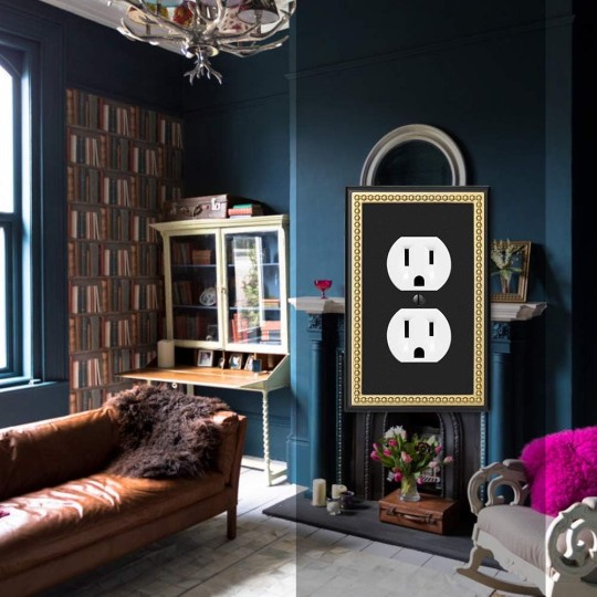 Pearled Frame Decorative Wall Plate Switch Plate Outlet Cover (Single Duplex 3PK, Black & Dark Golden)