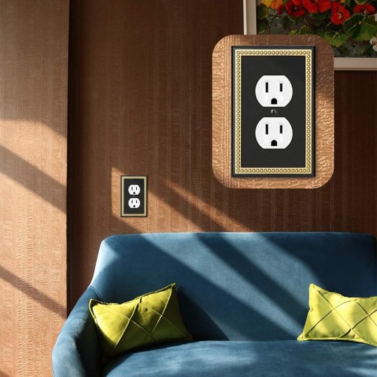 Pearled Frame Decorative Wall Plate Switch Plate Outlet Cover (Single Duplex 3PK, Black & Dark Golden)
