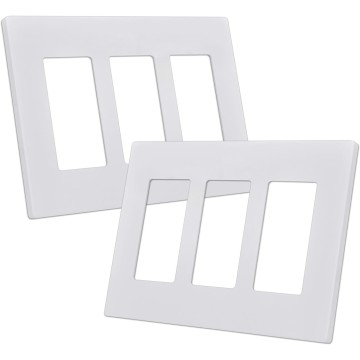 3-Gang Screwless Decorator Wall Plate, 2 Pack Light Switch Covers, Outlet Receptacle Cover, Hidden Screw Smooth Face, Impact Resistant, Standard Size 4.68”X 6.54”, Glossy White