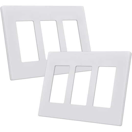 3-Gang Screwless Decorator Wall Plate, 2 Pack Light Switch Covers, Outlet Receptacle Cover, Hidden Screw Smooth Face, Impact Resistant, Standard Size 4.68”X 6.54”, Glossy White
