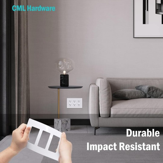 3-Gang Screwless Decorator Wall Plate, 2 Pack Light Switch Covers, Outlet Receptacle Cover, Hidden Screw Smooth Face, Impact Resistant, Standard Size 4.68”X 6.54”, Glossy White