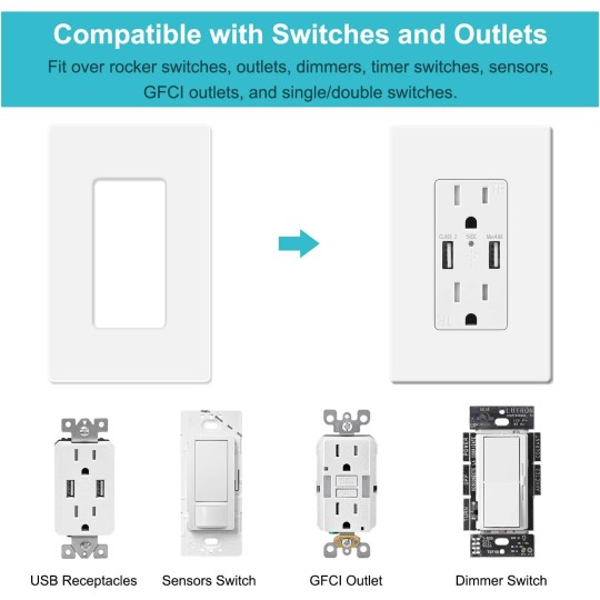 20 Pack 1-Gang Screwless Wall Plate, Decora Outlet Cover Plates, 4.57” H x 2.76” L, for Light Switch, Dimmer, GFCI, USB Outlet