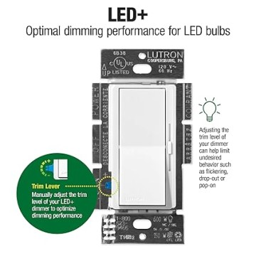 Diva LED+ Dimmer Switch for Dimmable LED, Halogen and Incandescent Bulbs, 150W/Single-Pole or 3-Way, DVCL-153P-WH, White (6-Pack)