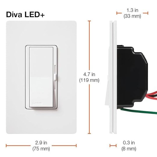 Diva LED+ Dimmer Switch for Dimmable LED, Halogen and Incandescent Bulbs, 150W/Single-Pole or 3-Way, DVCL-153P-WH, White (6-Pack)