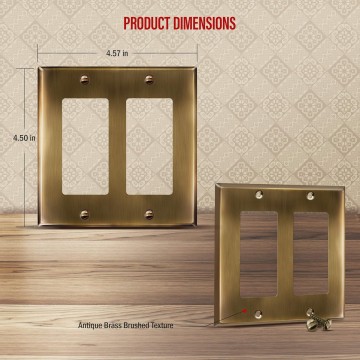Double Decorator Switch or Receptacle Metal Cover Plate, Corrosion Resistant, Standard Size 2-Gang 4.50" x 4.57", Stainless Steel 201, 7732-AB-5PCS, Antique Brass, 5 pack