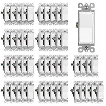 (50 Pack) Decorator Wall Light Switch, Single Pole Switch, 15A 120/277V, 3-Year Warranty, White