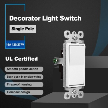 (50 Pack) Decorator Wall Light Switch, Single Pole Switch, 15A 120/277V, 3-Year Warranty, White