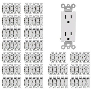 15 Amp Decorator Wall Receptacle Outlet, 100 Pack Standard Electrical Outlets, 15A/125V, 2 Pole 3 Wire, Non-Tamper-Resistant, Residential and Commercial Use, UL Listed
