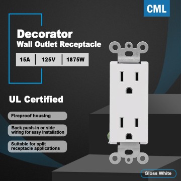 15 Amp Decorator Wall Receptacle Outlet, 100 Pack Standard Electrical Outlets, 15A/125V, 2 Pole 3 Wire, Non-Tamper-Resistant, Residential and Commercial Use, UL Listed