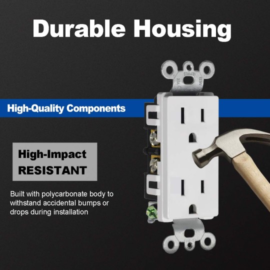 15 Amp Decorator Wall Receptacle Outlet, 100 Pack Standard Electrical Outlets, 15A/125V, 2 Pole 3 Wire, Non-Tamper-Resistant, Residential and Commercial Use, UL Listed