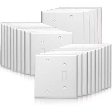 OhLectric Standard Size 2 Gang 1 Toggle 1 Blank Device Configuration Wall Plate - Premium Quality Lexan - Pack of 25 Wall Plates - Decora Wall Plates - Standard Size, White Color - OL-41042