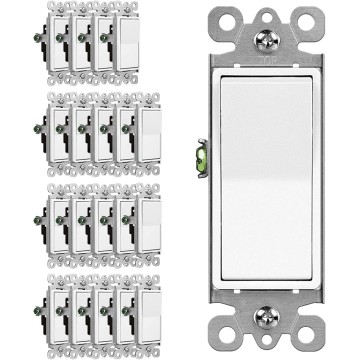 (20 Pack) 3 Way Decorator Paddle Rocker Wall Light Switch, Single Pole or Three Way, 15A 120/277V, On/Off Interrupter, White