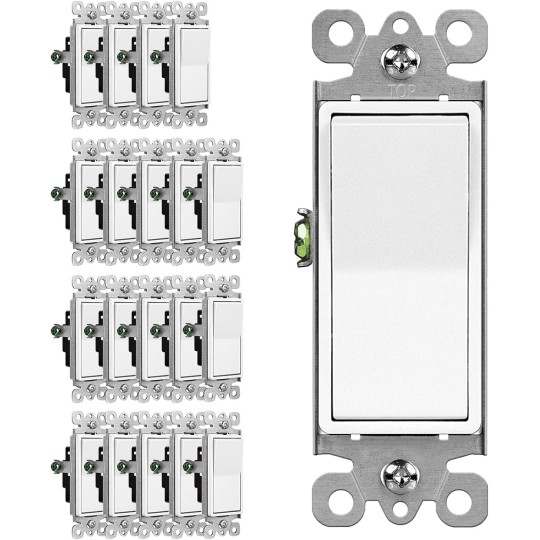 (20 Pack) 3 Way Decorator Paddle Rocker Wall Light Switch, Single Pole or Three Way, 15A 120/277V, On/Off Interrupter, White