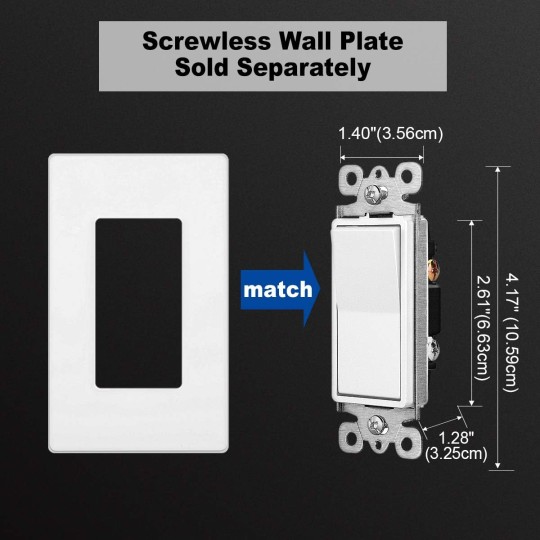 (20 Pack) 3 Way Decorator Paddle Rocker Wall Light Switch, Single Pole or Three Way, 15A 120/277V, On/Off Interrupter, White