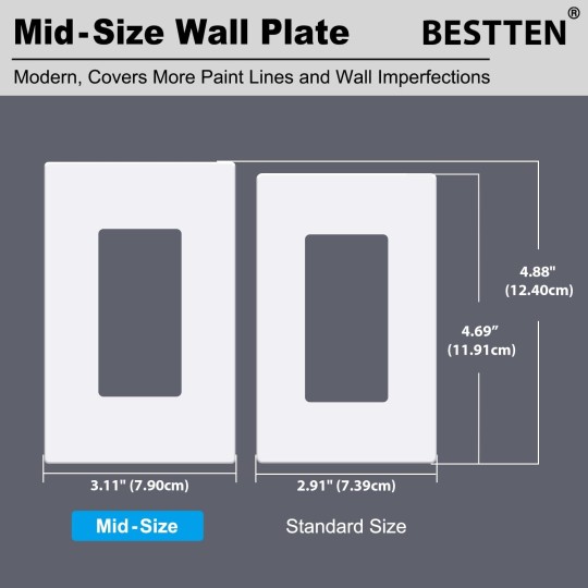 40 Pack 1-Gang Modern Designer Mid Size Screwless Wall Plate, USWP6 Snow White Series, Unbreakable Midway Outlet Cover, Impact Resistant Switch Plate, H4.88” x W3.11"