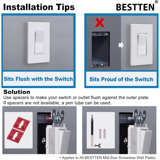 40 Pack 1-Gang Modern Designer Mid Size Screwless Wall Plate, USWP6 Snow White Series, Unbreakable Midway Outlet Cover, Impact Resistant Switch Plate, H4.88” x W3.11"