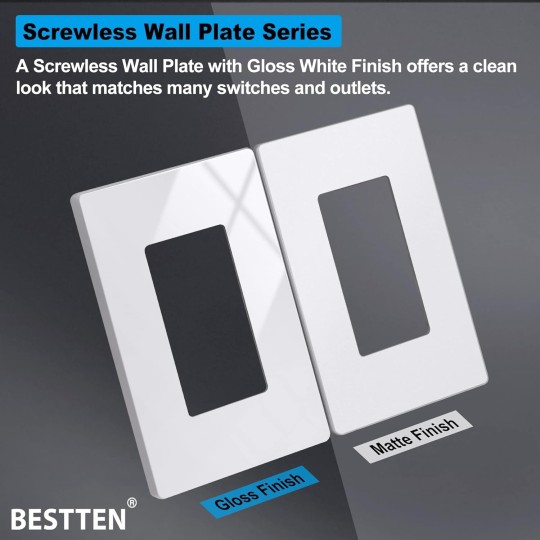 40 Pack 1-Gang Modern Designer Mid Size Screwless Wall Plate, USWP6 Snow White Series, Unbreakable Midway Outlet Cover, Impact Resistant Switch Plate, H4.88” x W3.11"