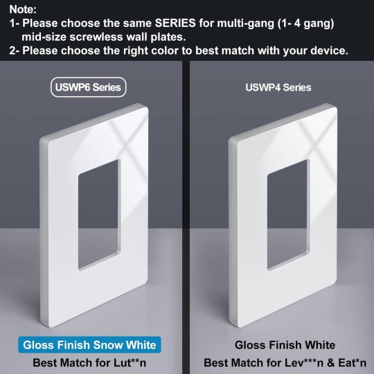 40 Pack 1-Gang Modern Designer Mid Size Screwless Wall Plate, USWP6 Snow White Series, Unbreakable Midway Outlet Cover, Impact Resistant Switch Plate, H4.88” x W3.11"