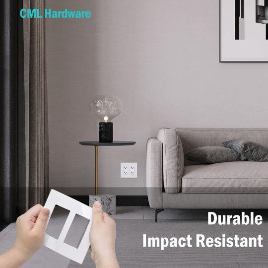 2-Gang Decorator Screwless Wall Plates, 12 Pack Child Safe Switch Plate Covers, Double Receptacle Outlet Cover, Standard Size 4.68”X 4.72”, Impact Resistant, Glossy White