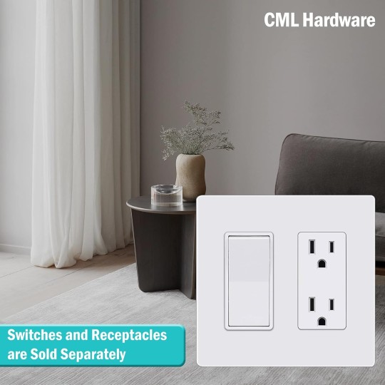 2-Gang Decorator Screwless Wall Plates, 12 Pack Child Safe Switch Plate Covers, Double Receptacle Outlet Cover, Standard Size 4.68”X 4.72”, Impact Resistant, Glossy White