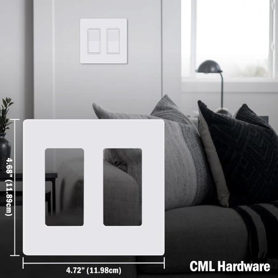 2-Gang Decorator Screwless Wall Plates, 12 Pack Child Safe Switch Plate Covers, Double Receptacle Outlet Cover, Standard Size 4.68”X 4.72”, Impact Resistant, Glossy White