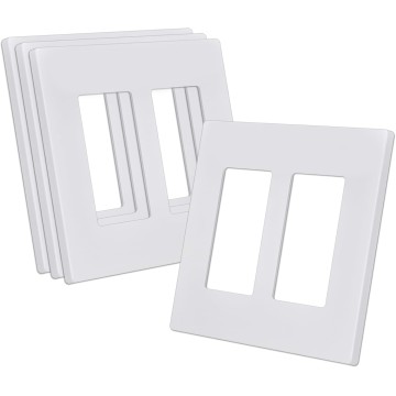 Screwless Decorator Wall Plate, 2 Gang Outlet Covers, 4 Pack Decorative Light Switch Plates, Hidden Screw Smooth Face, Standard Size 4.68”X 4.72”, Impact Resistant, White