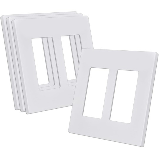 Screwless Decorator Wall Plate, 2 Gang Outlet Covers, 4 Pack Decorative Light Switch Plates, Hidden Screw Smooth Face, Standard Size 4.68”X 4.72”, Impact Resistant, White