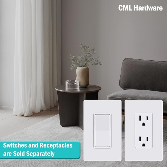 Decorator Screwless Wall Plate, 1-Gang Receptacle Outlet Cover, 8 Pack Hidden Screw Smooth Face Switch Plates, Standard Size 2.91”x4.68”, Impact Resistant, White