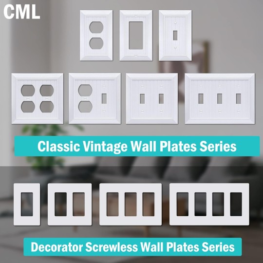 Decorator Screwless Wall Plate, 1-Gang Receptacle Outlet Cover, 8 Pack Hidden Screw Smooth Face Switch Plates, Standard Size 2.91”x4.68”, Impact Resistant, White
