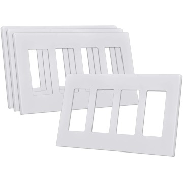 4-Gang Screwless Decorator Wall Plate, White Outlet Covers, 4 Pack Hidden Wall Safe Switch Plate, Standard Size 4.68”X 8.34”, Impact Resistant