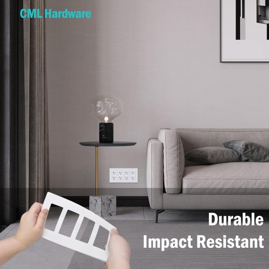 4-Gang Screwless Decorator Wall Plate, White Outlet Covers, 4 Pack Hidden Wall Safe Switch Plate, Standard Size 4.68”X 8.34”, Impact Resistant