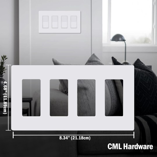 4-Gang Screwless Decorator Wall Plate, White Outlet Covers, 4 Pack Hidden Wall Safe Switch Plate, Standard Size 4.68”X 8.34”, Impact Resistant