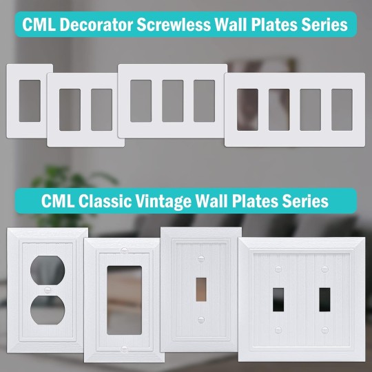 4-Gang Screwless Decorator Wall Plate, White Outlet Covers, 4 Pack Hidden Wall Safe Switch Plate, Standard Size 4.68”X 8.34”, Impact Resistant