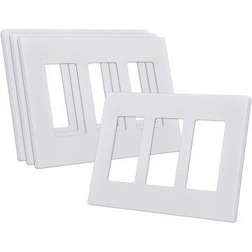 Screwless Decorator Wall Plates, 3-Gang Wall Safe Outlet Cover, 4 Pack Hidden Screw Switch Plate, Standard Size 4.68”X 6.54”, Impact Resistant, White