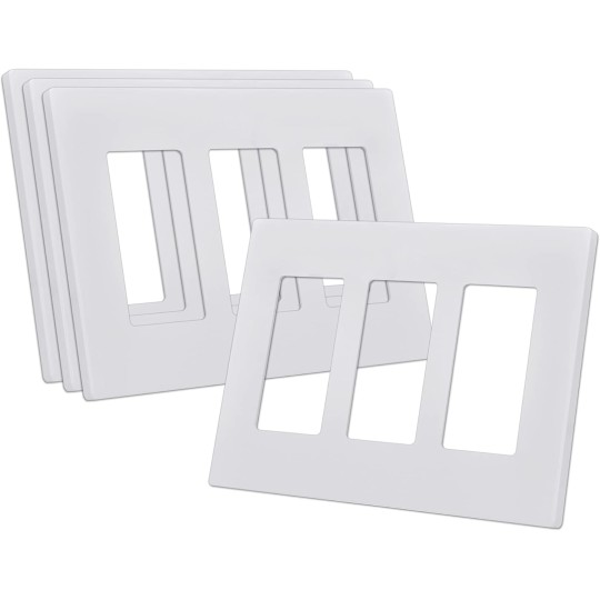 Screwless Decorator Wall Plates, 3-Gang Wall Safe Outlet Cover, 4 Pack Hidden Screw Switch Plate, Standard Size 4.68”X 6.54”, Impact Resistant, White