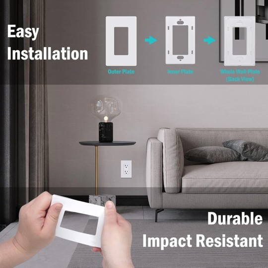 Screwless Decorator Wall Plates, 3-Gang Wall Safe Outlet Cover, 4 Pack Hidden Screw Switch Plate, Standard Size 4.68”X 6.54”, Impact Resistant, White