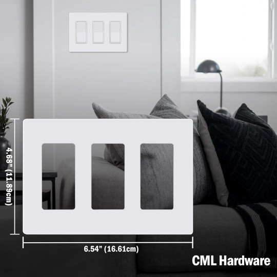 Screwless Decorator Wall Plates, 3-Gang Wall Safe Outlet Cover, 4 Pack Hidden Screw Switch Plate, Standard Size 4.68”X 6.54”, Impact Resistant, White